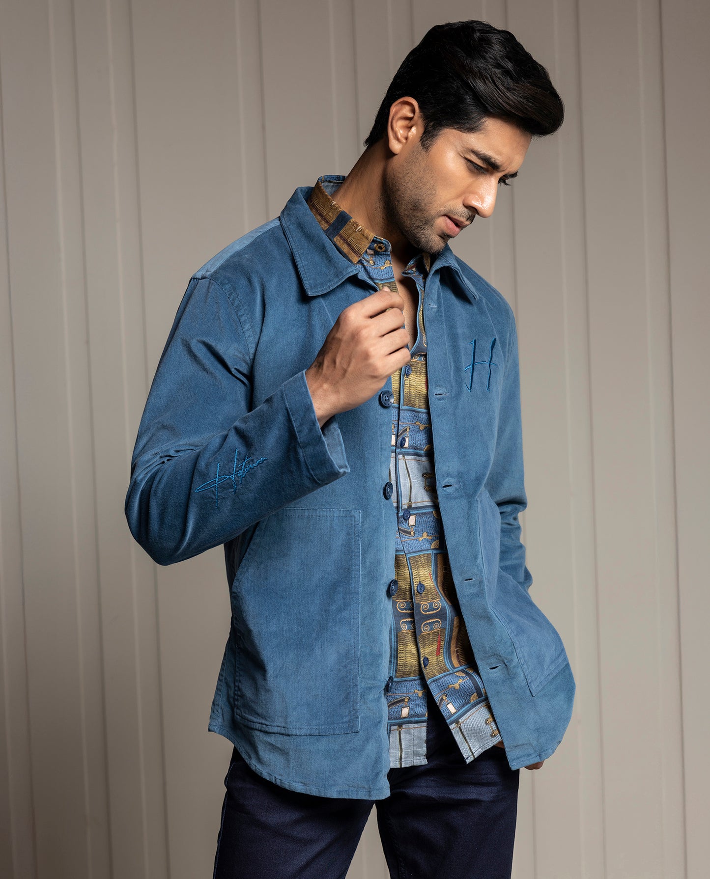 PEGASUS - BLUE - LUXURY EMBROIDERED SHACKET