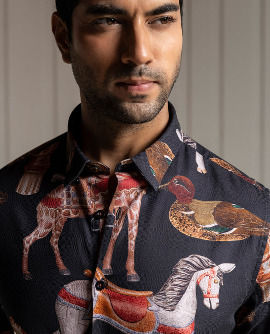 FINESSE - BLACK - DIGITAL PRINT PARTY WEAR SHIRT