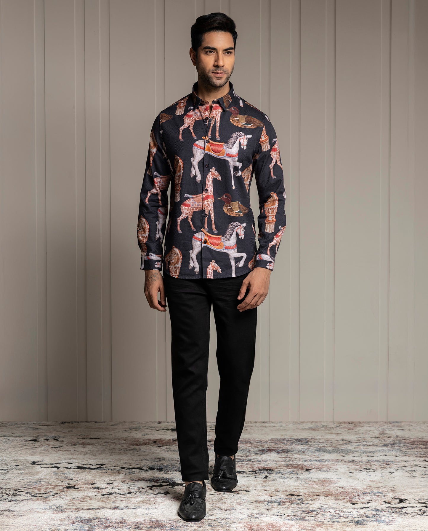 FINESSE - BLACK - DIGITAL PRINT PARTY WEAR SHIRT