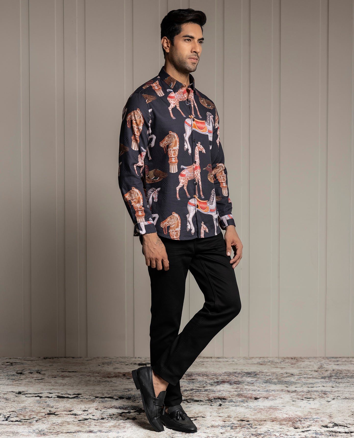 FINESSE - BLACK - DIGITAL PRINT PARTY WEAR SHIRT
