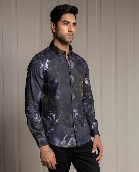 LUXURY - BLACK - DIGITAL PRINT PARTY WEAR SHIRT