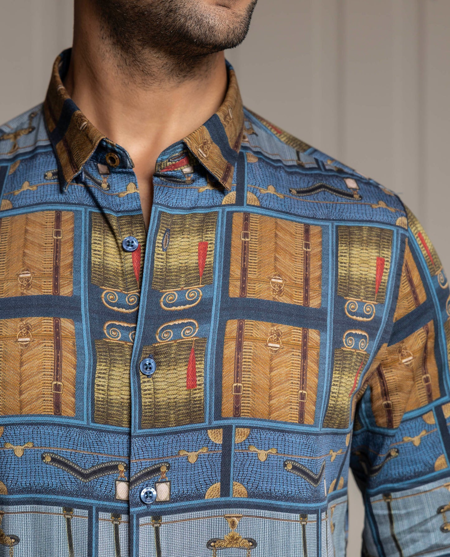 VOYAGE - BLUE - DIGITAL PRINT PARTY WEAR SHIRT