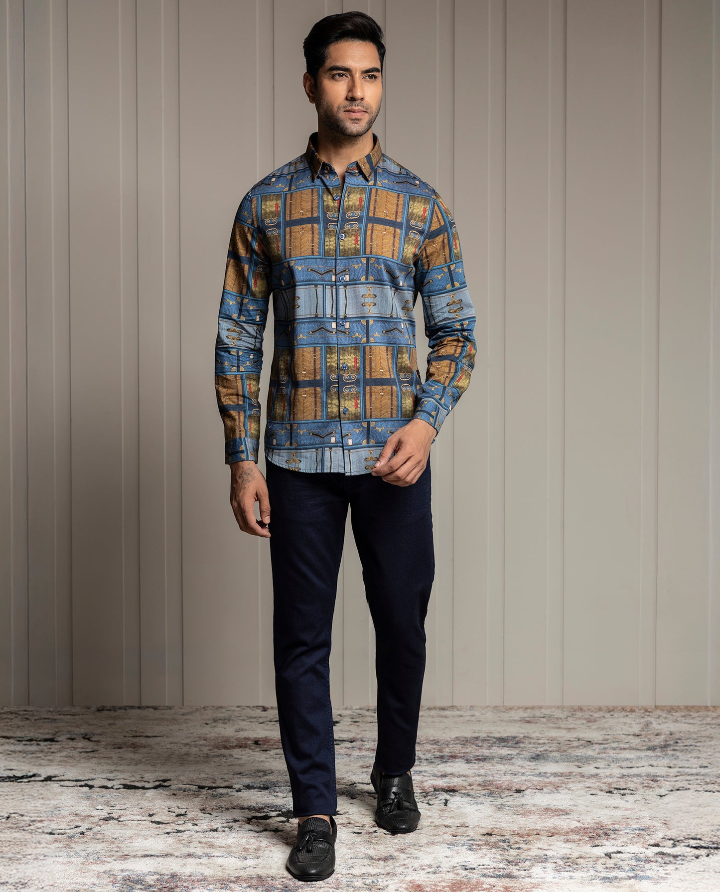 VOYAGE - BLUE - DIGITAL PRINT PARTY WEAR SHIRT