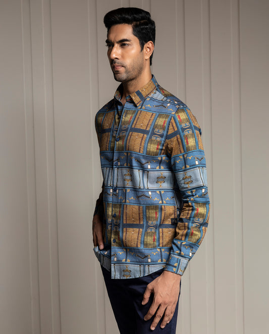 VOYAGE - BLUE - DIGITAL PRINT PARTY WEAR SHIRT