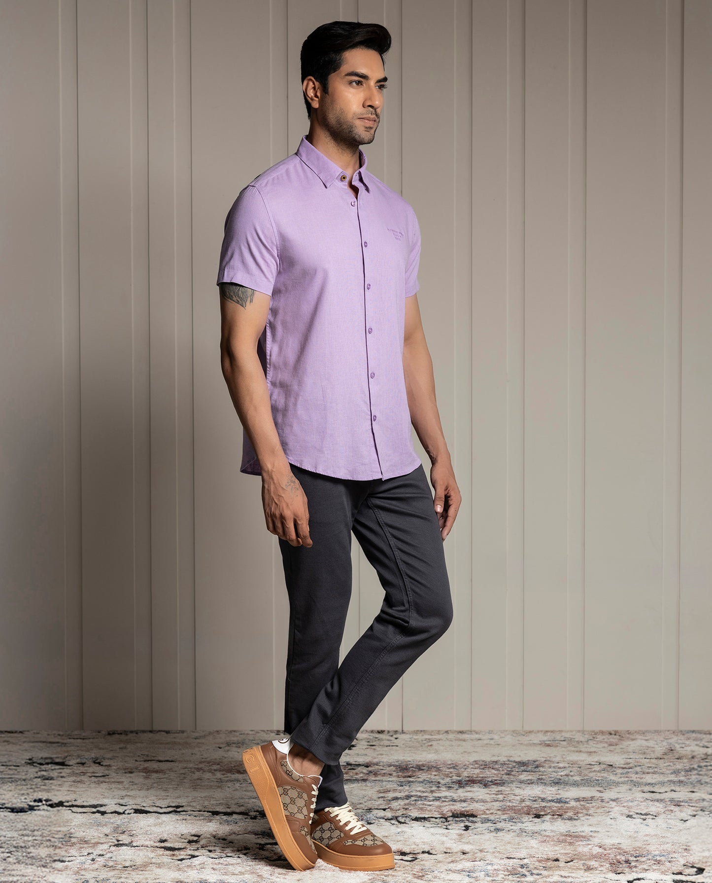 FEEL - LILAC - LUXURY LINEN - EMBROIDERED SHIRT