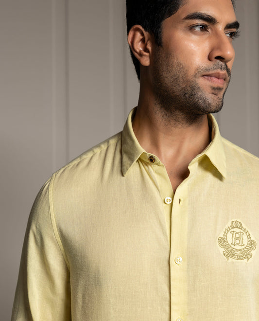 FEEL - YELLOW - LUXURY LINEN - EMBROIDERED SHIRT