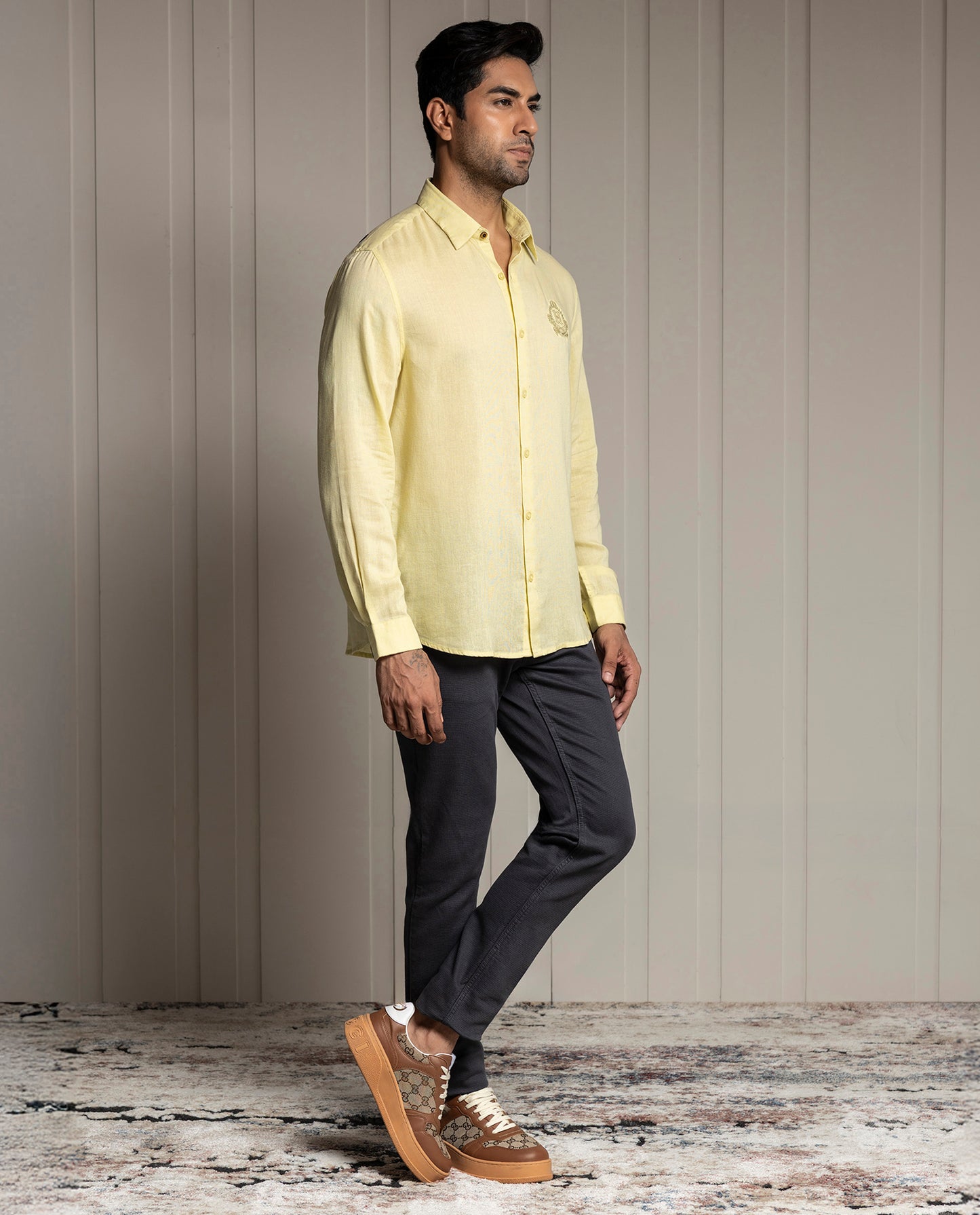 FEEL - YELLOW - LUXURY LINEN - EMBROIDERED SHIRT