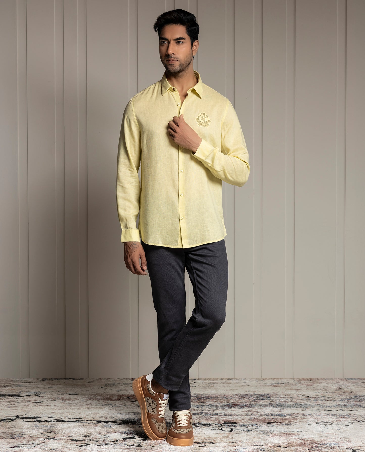 FEEL - YELLOW - LUXURY LINEN - EMBROIDERED SHIRT