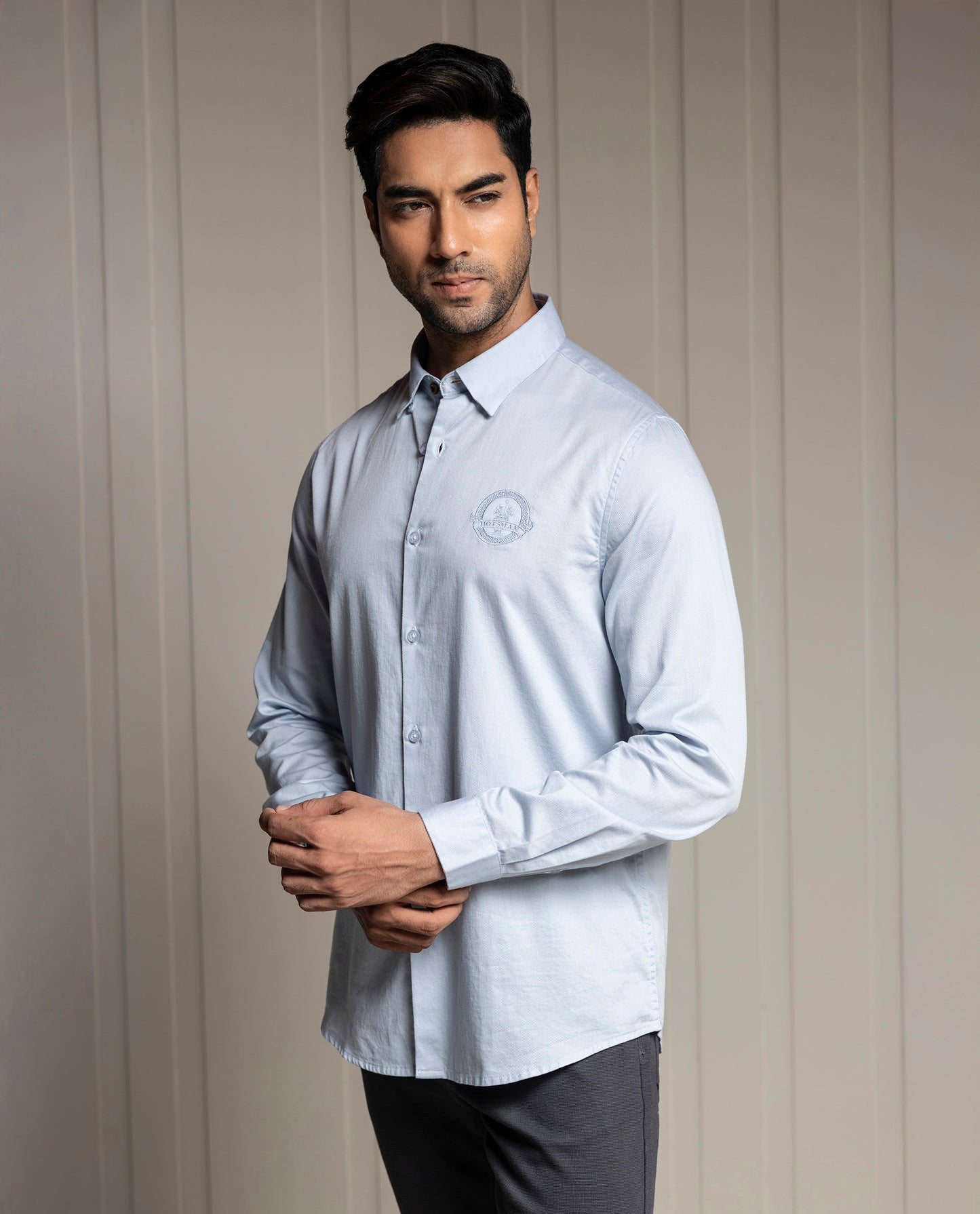 MOMENTO - LIGHT BLUE - LUXURY EMBROIDERED SHIRT
