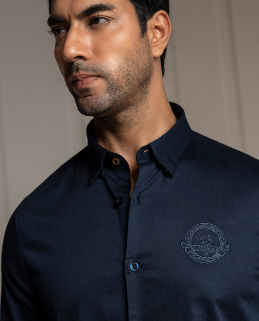 MOMENTO - NAVY - LUXURY EMBROIDERED SHIRT