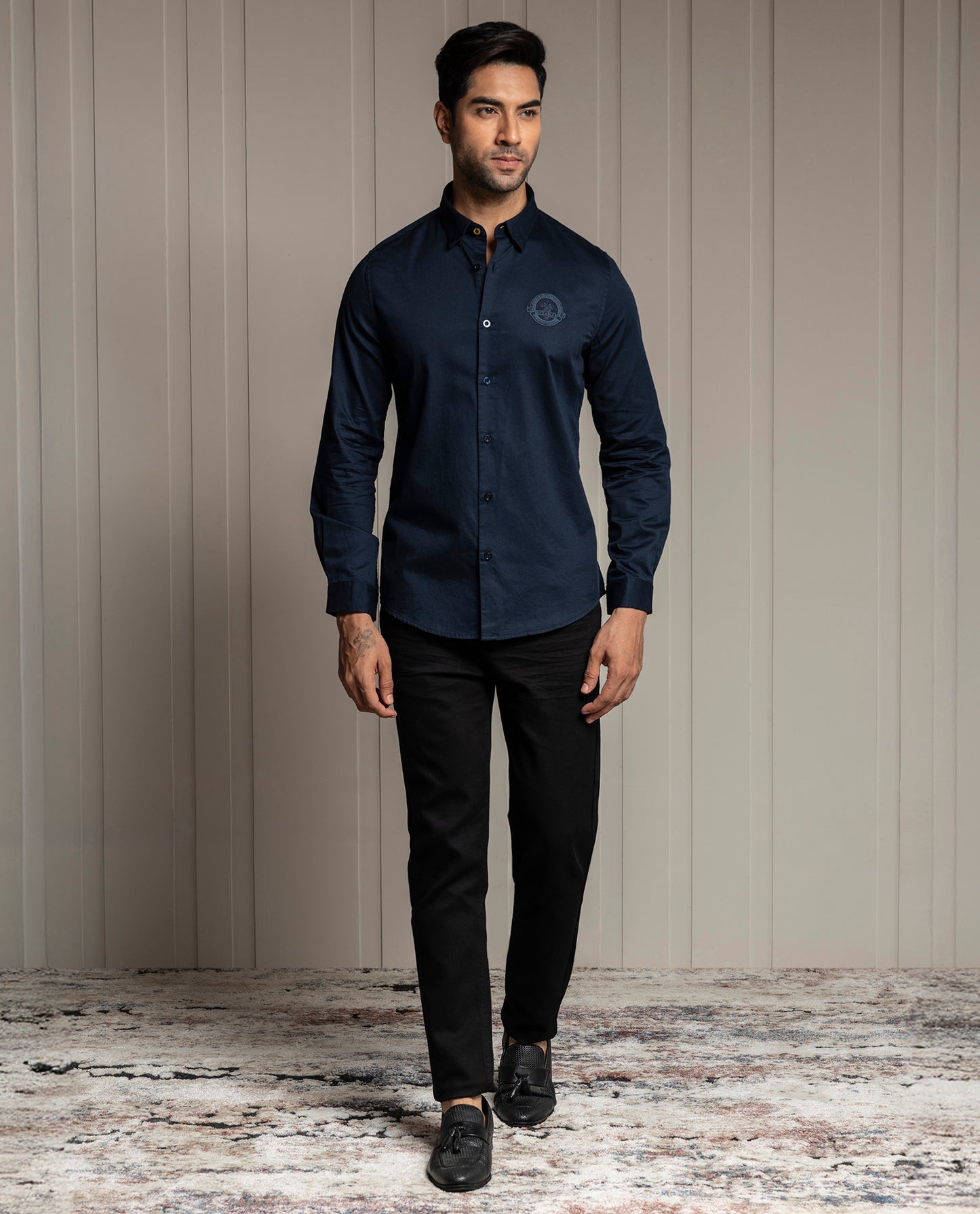 MOMENTO - NAVY - LUXURY EMBROIDERED SHIRT