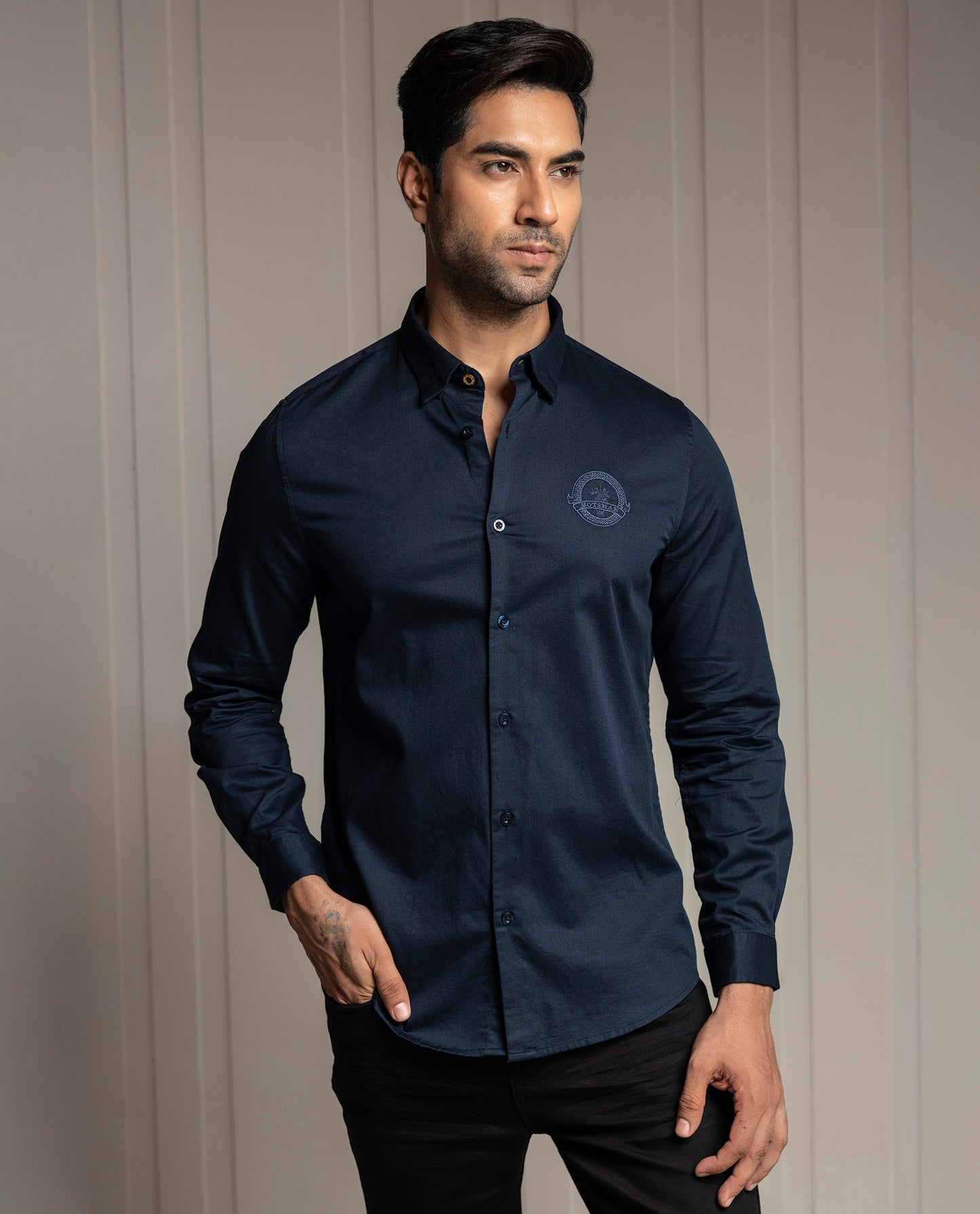 MOMENTO - NAVY - LUXURY EMBROIDERED SHIRT