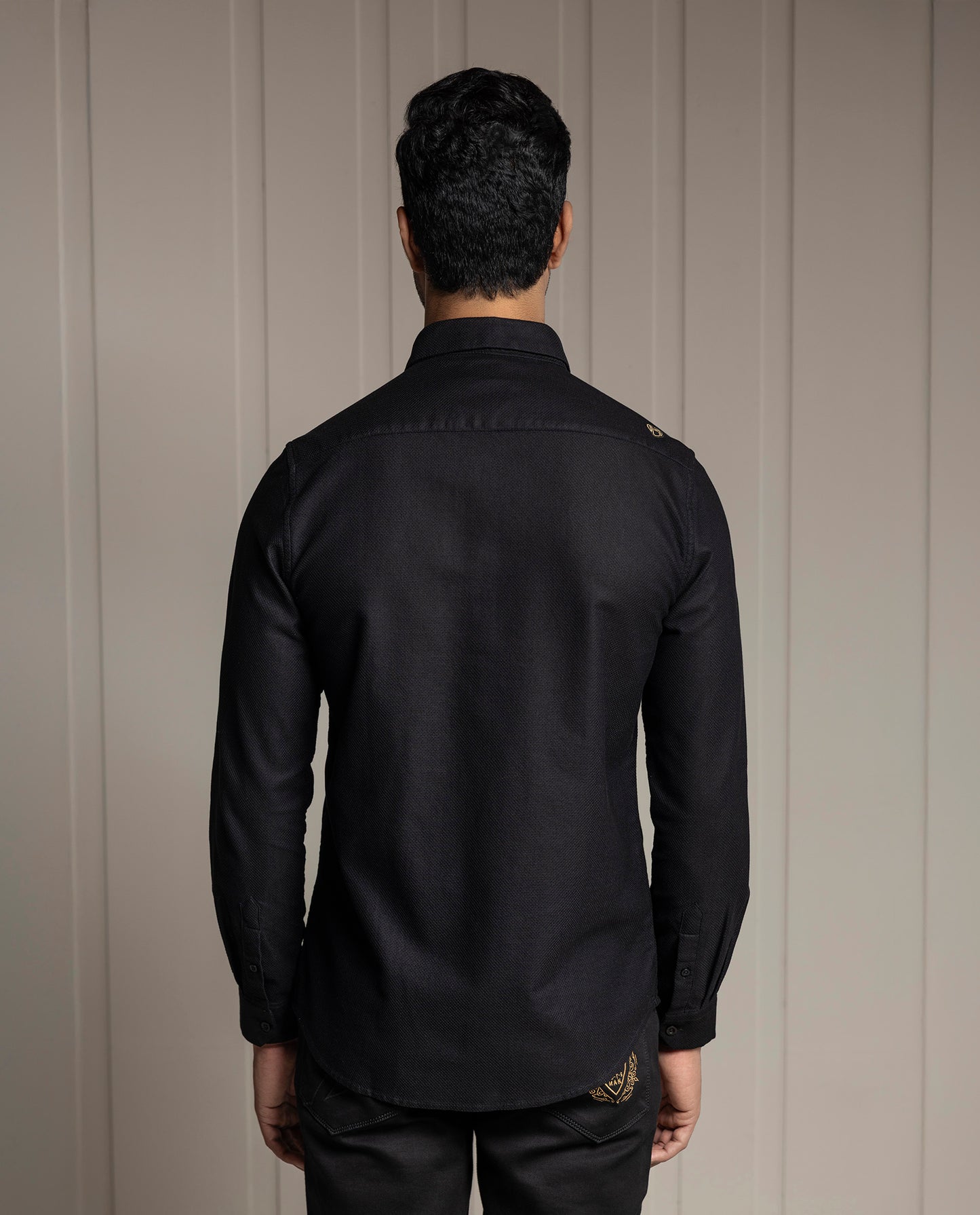 LENO - BLACK - LUXURY WOVEN BADGE SHIRT