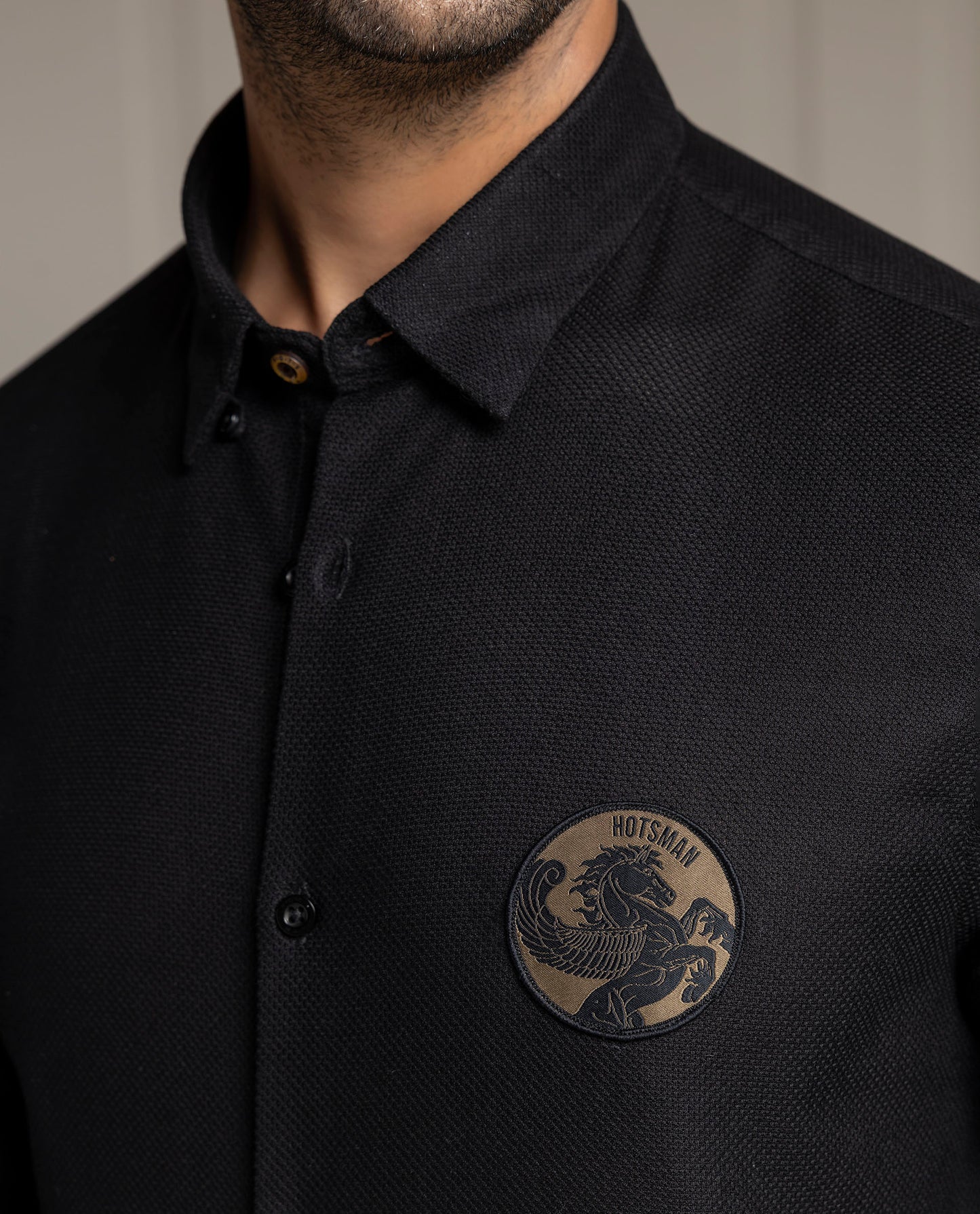 LENO - BLACK - LUXURY WOVEN BADGE SHIRT
