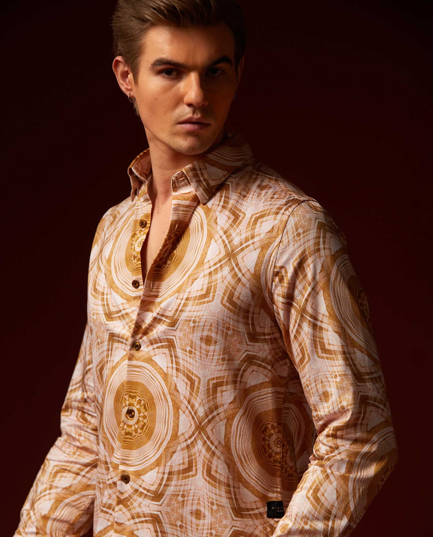 ECHO - BEIGE - DIGITAL PRINT PARTYWEAR SHIRT