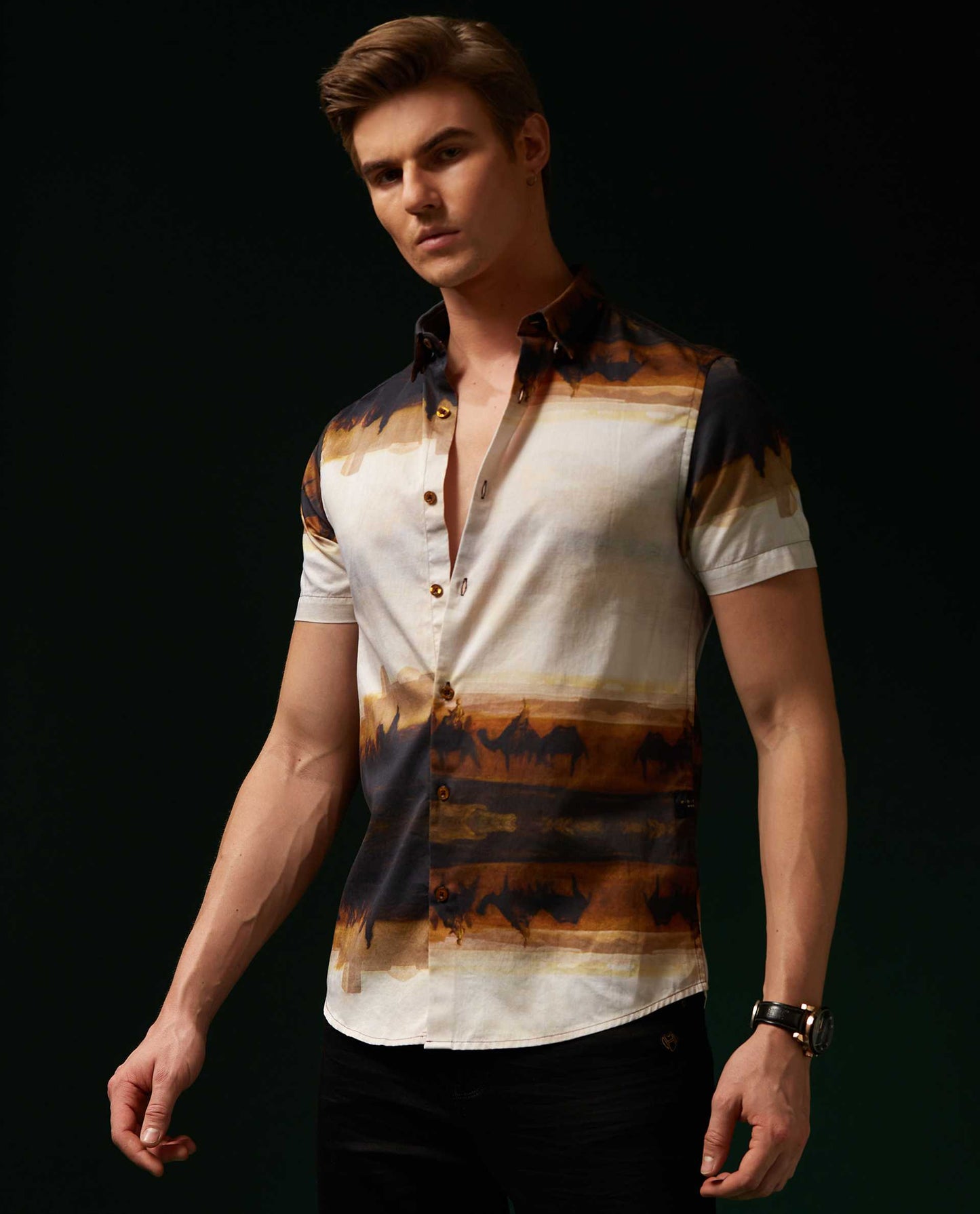MIRAGE - BROWN - DIGITAL PRINT PARTYWEAR SHIRT
