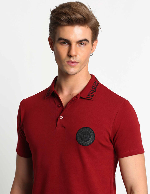 SYNC - RED - EMBELLISHED LUXURY POLO T-SHIRT