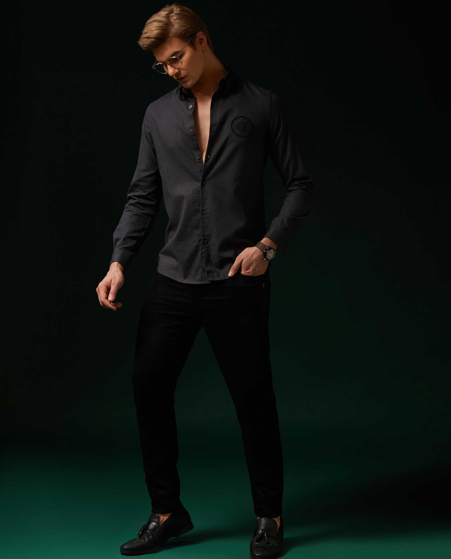 LEGACY - GREY - LUXURY WOVEN BADGE SHIRT