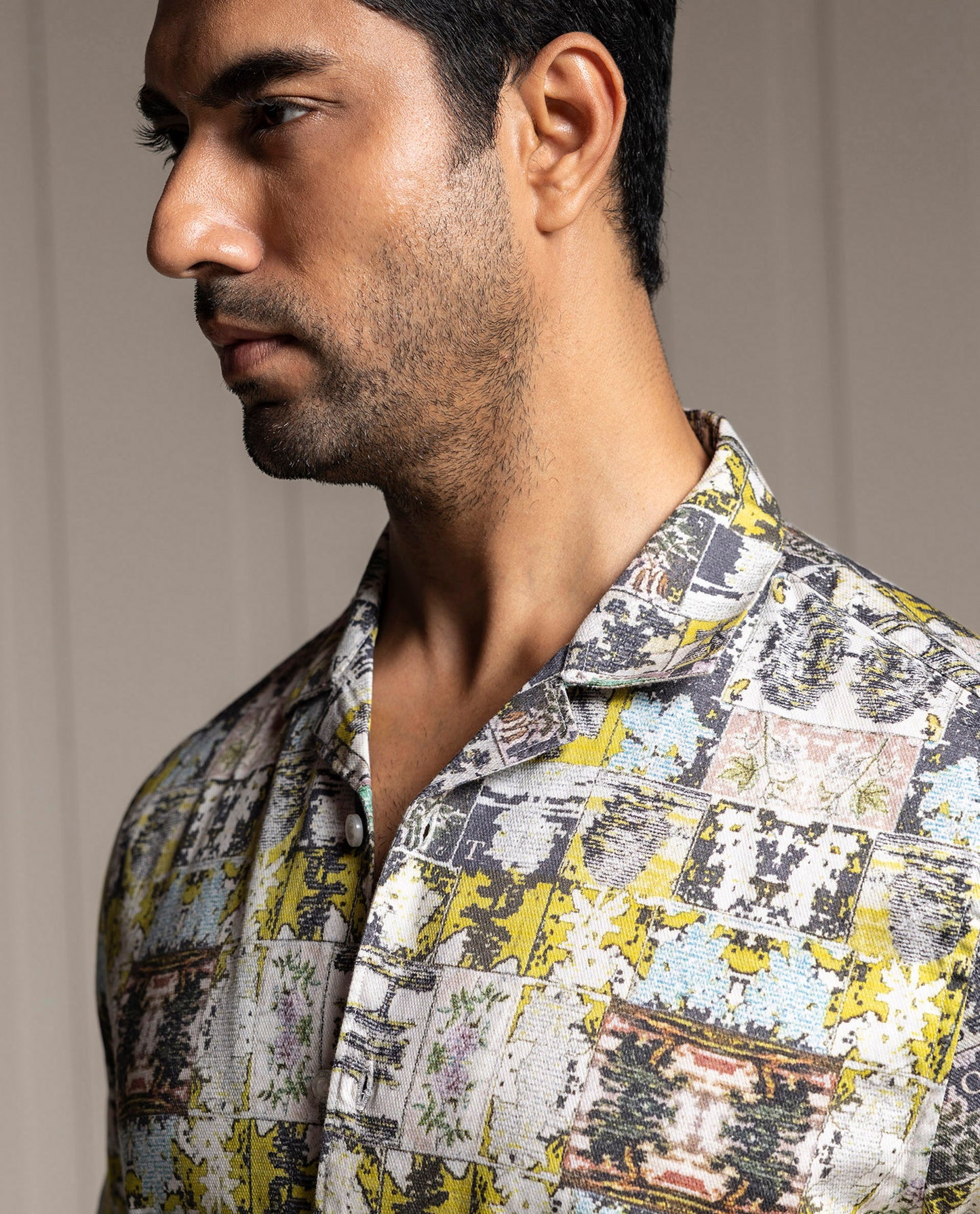 TIMELESS - BEIGE - RESORT COLLAR - DIGITAL PRINT PARTY WEAR SHIRT