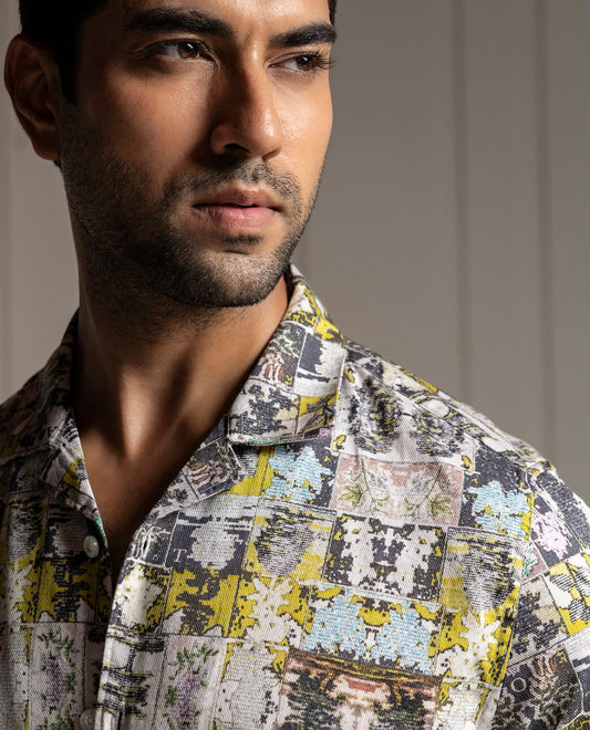 TIMELESS - BEIGE - RESORT COLLAR - DIGITAL PRINT PARTY WEAR SHIRT