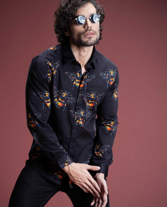 BEATS - BLACK - DIGITAL PRINT PARTYWEAR SHIRT