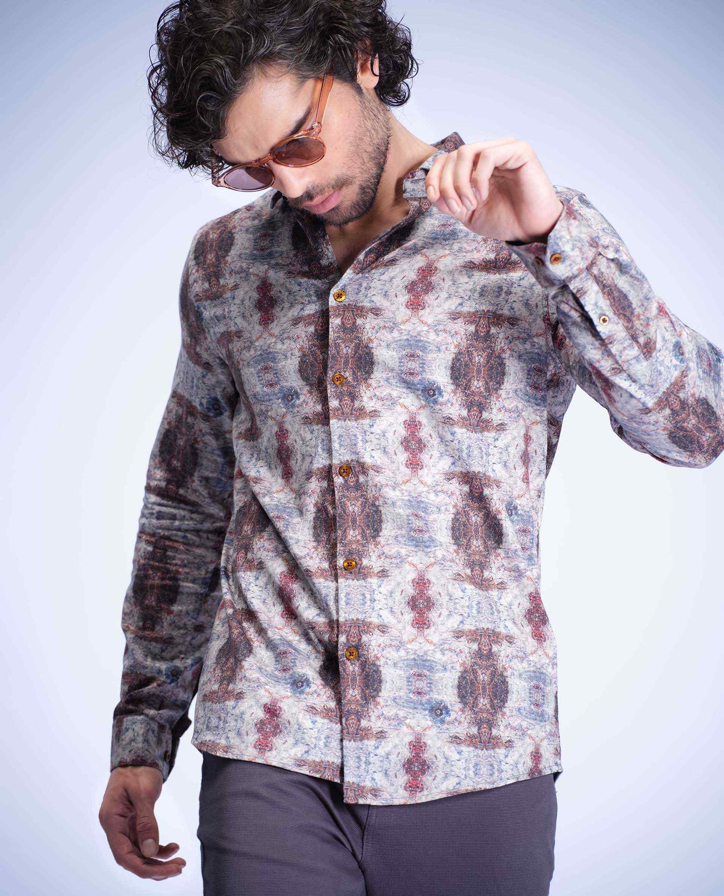 KELOY - GRAY - DIGITAL PRINT PARTYWEAR SHIRT