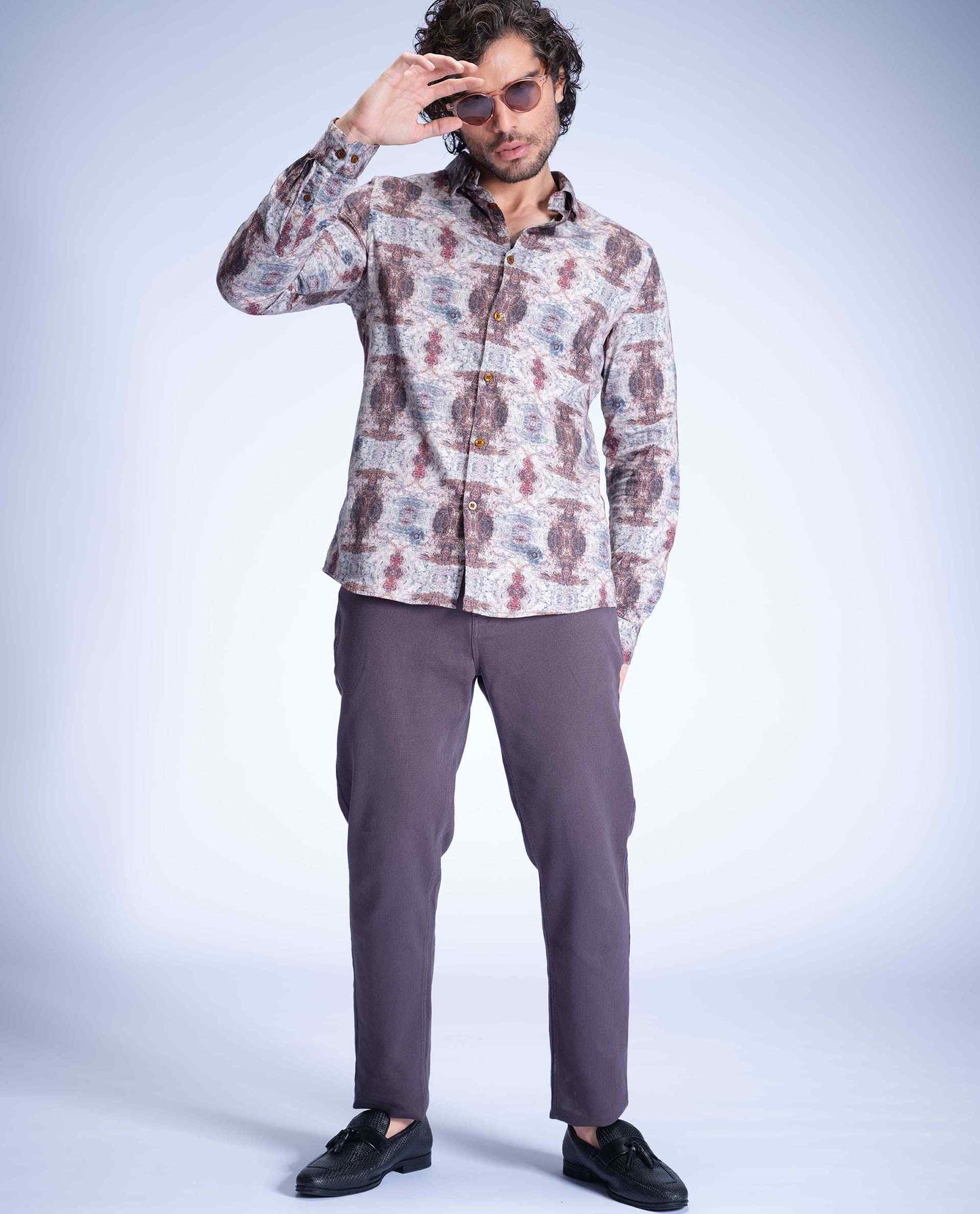 KELOY - GRAY - DIGITAL PRINT PARTYWEAR SHIRT