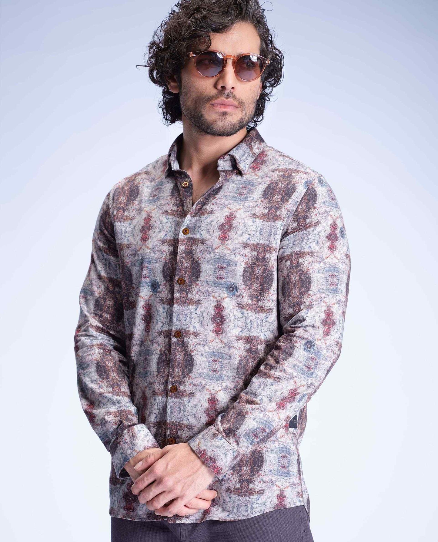 KELOY - GRAY - DIGITAL PRINT PARTYWEAR SHIRT