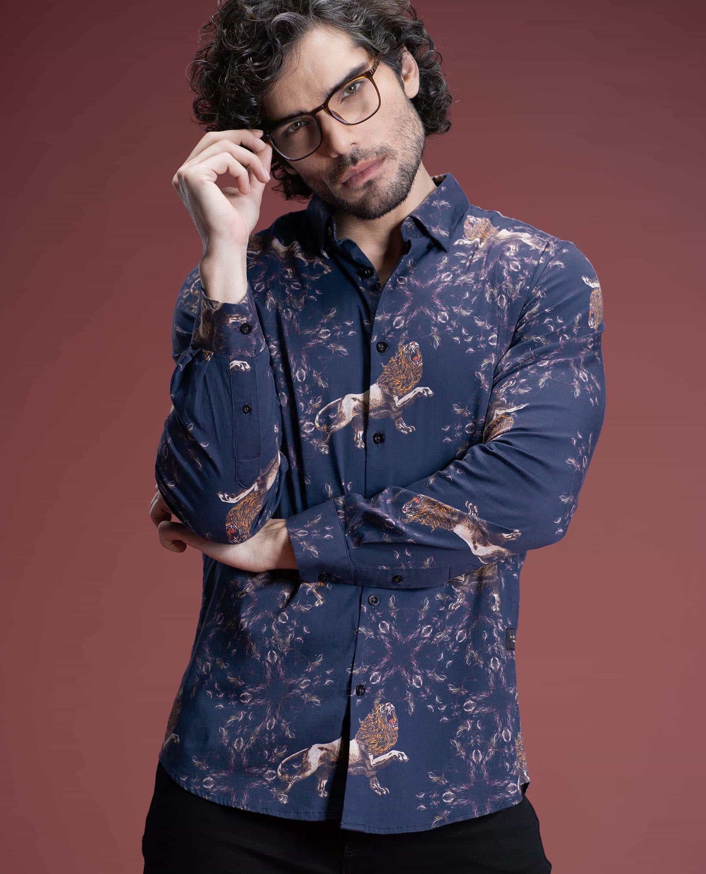 LEON - NAVY - DIGITAL PRINT PARTYWEAR SHIRT