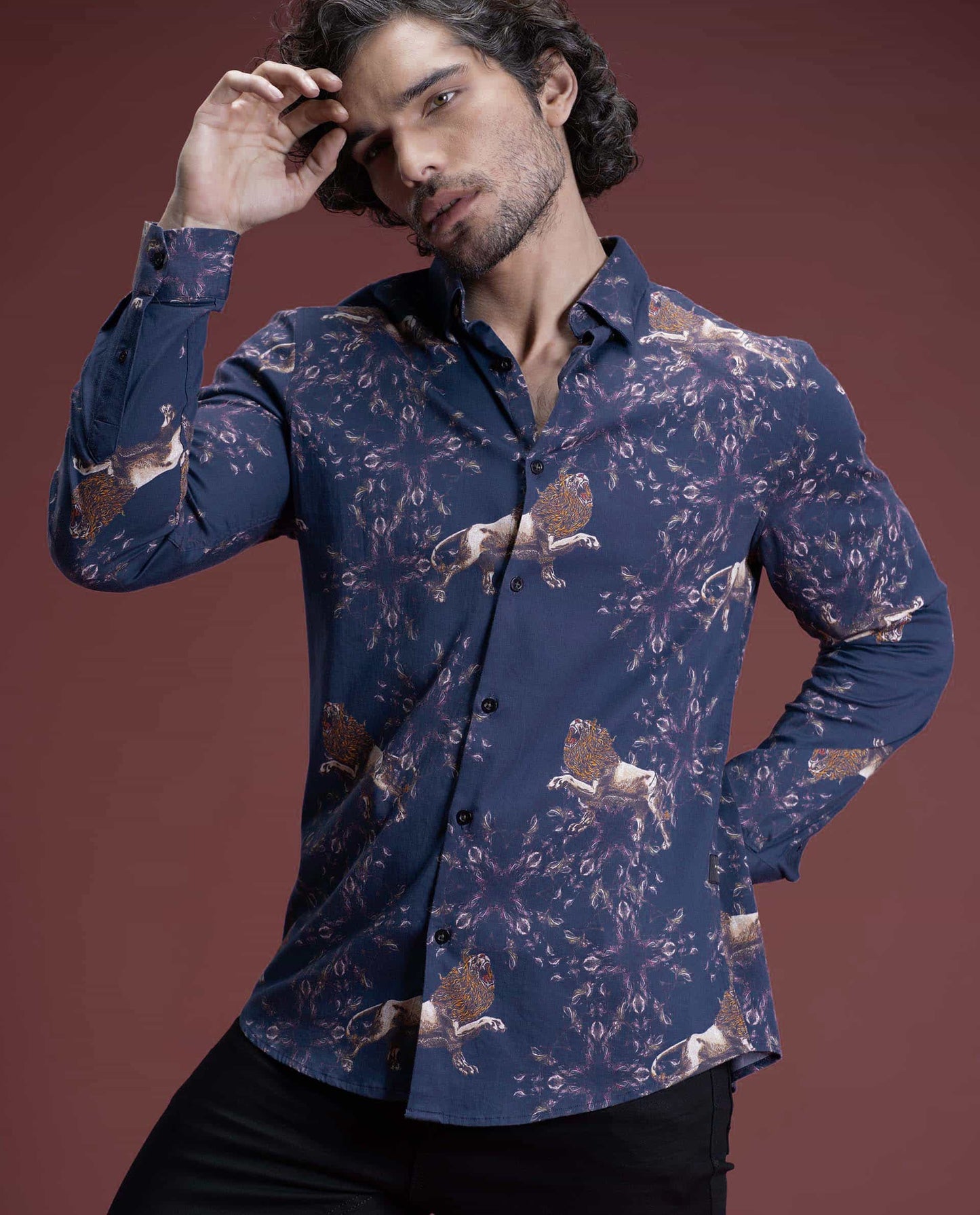 LEON - NAVY - DIGITAL PRINT PARTYWEAR SHIRT