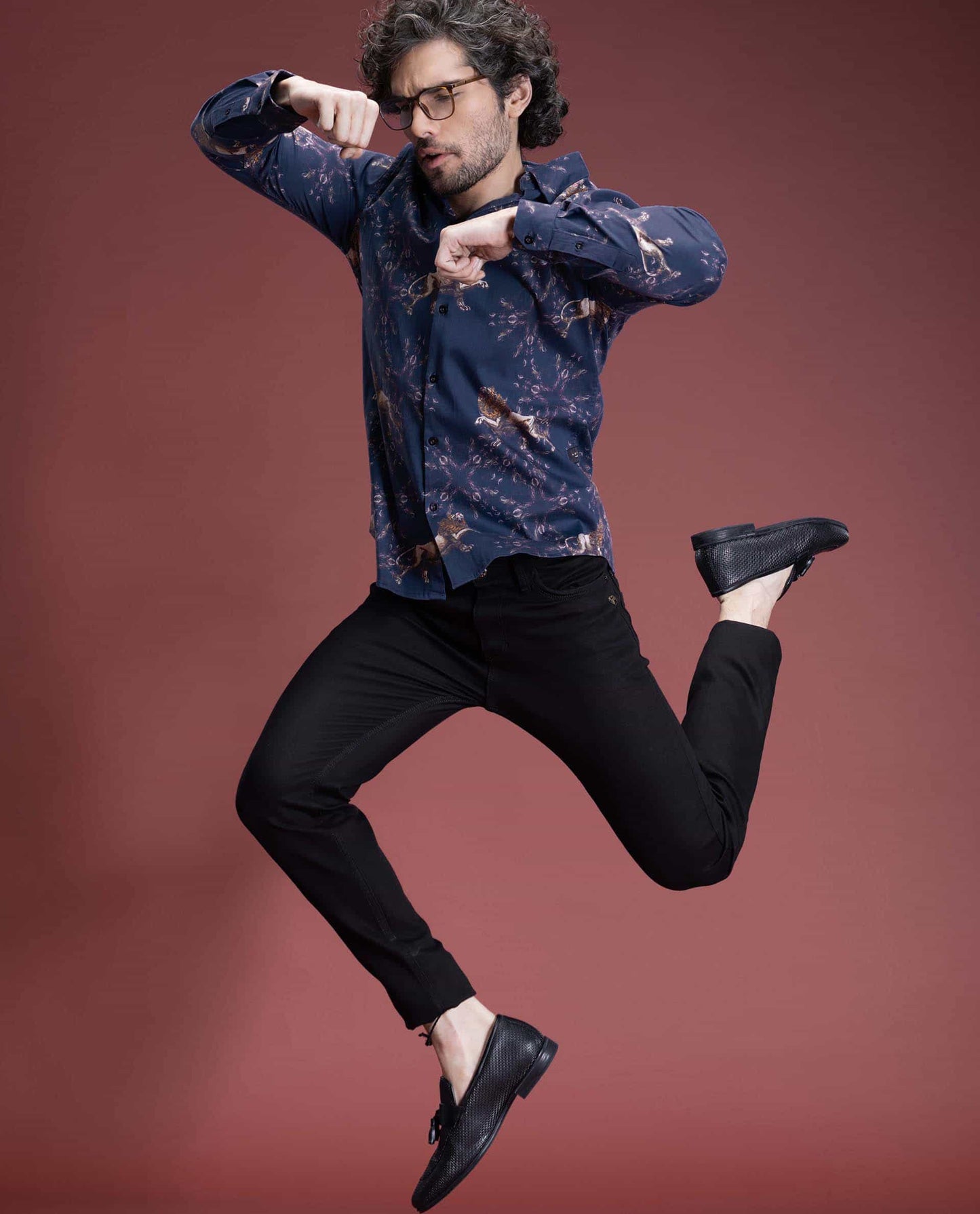 LEON - NAVY - DIGITAL PRINT PARTYWEAR SHIRT