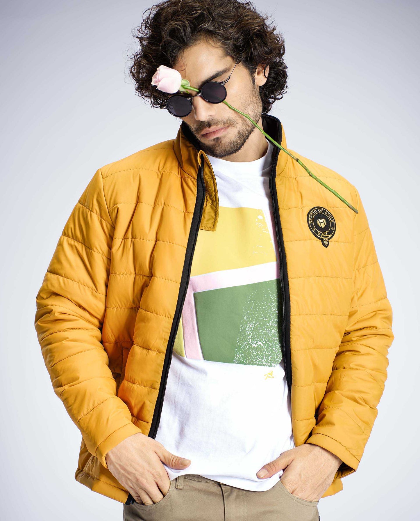 KING - MUSTARD - EMBELLISHED PUFFER JACKET