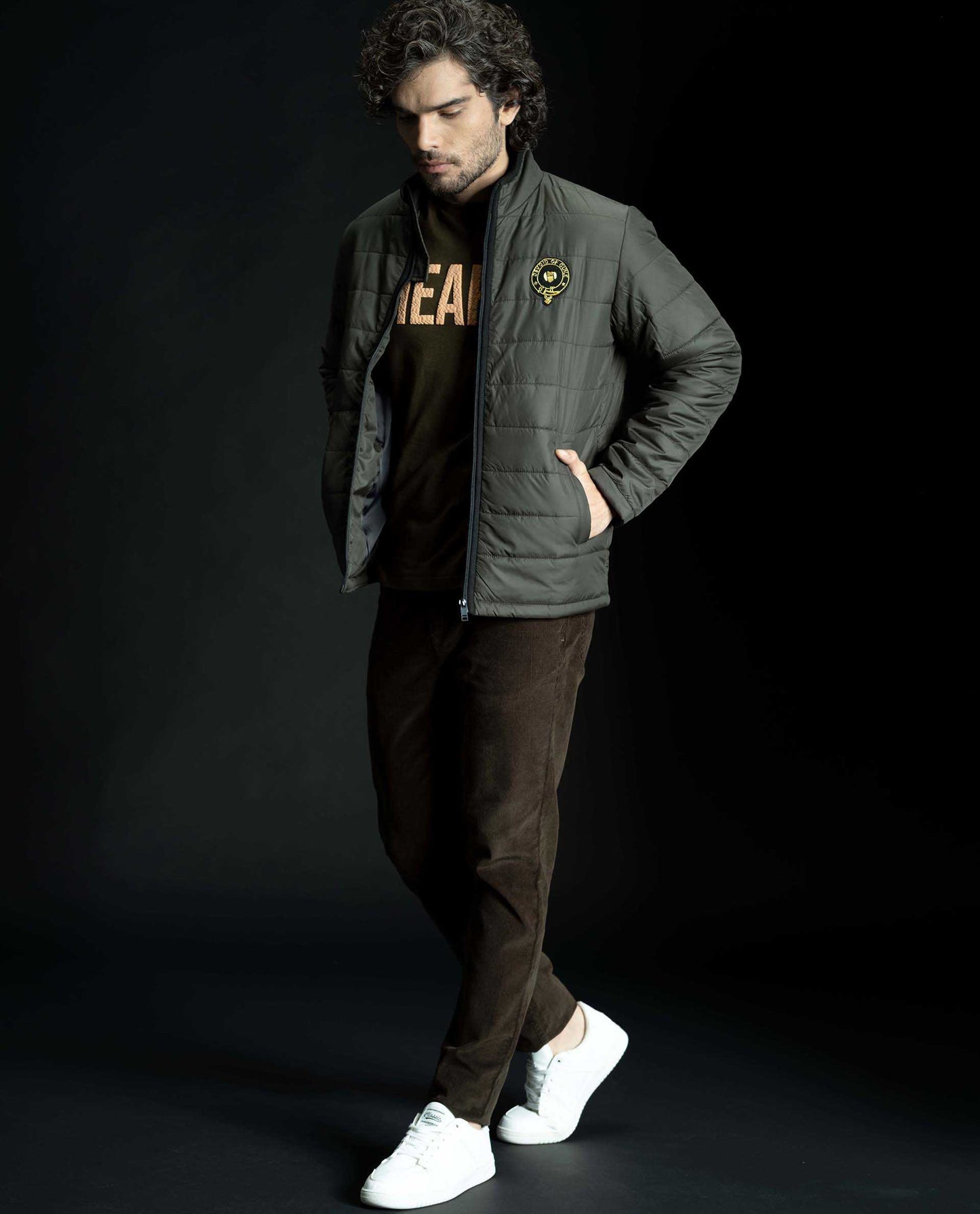 KING - OLIVE - EMBELLISHED PUFFER JACKET