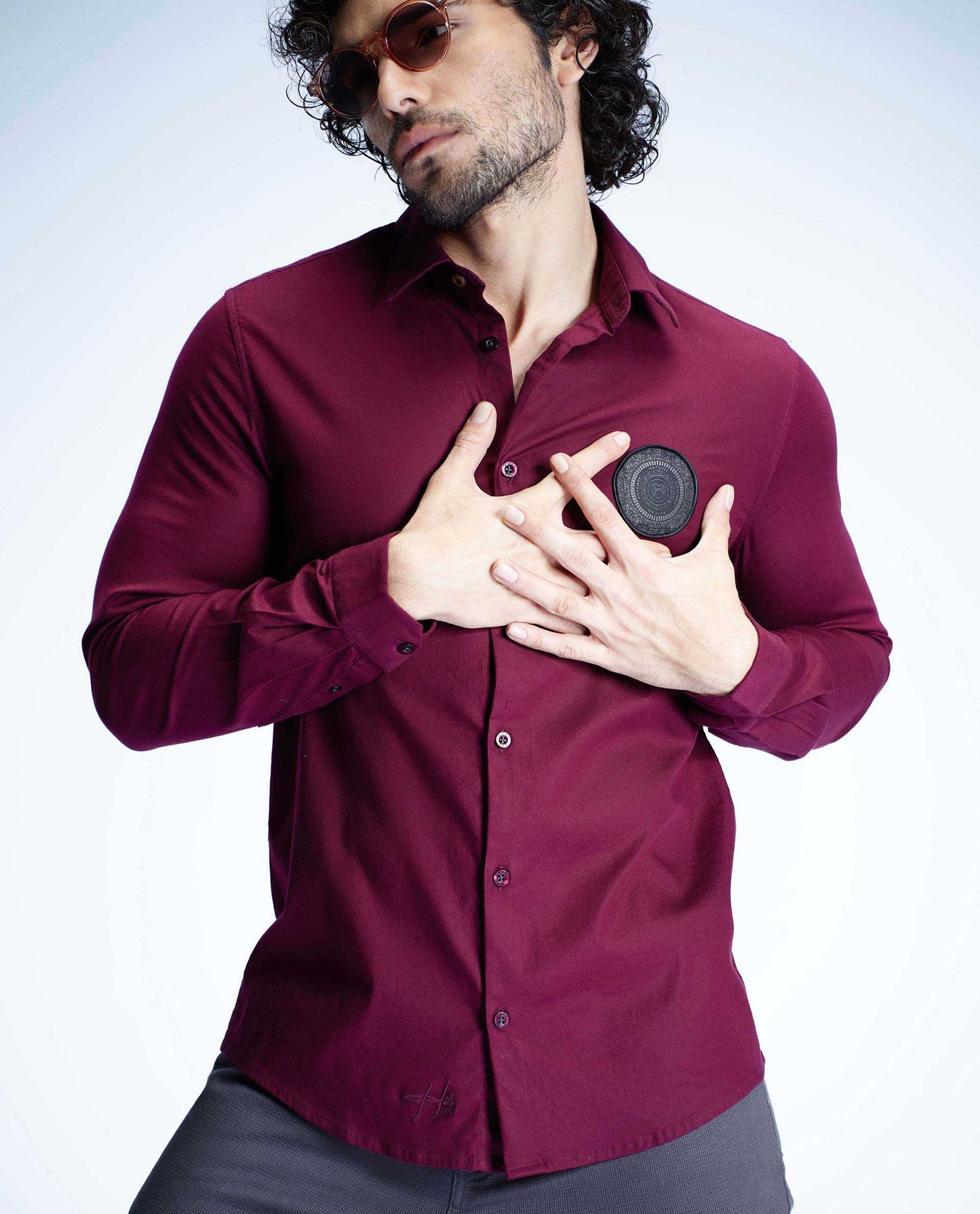 SPECTA - MAROON - LUXURY WOVEN BADGE SHIRT