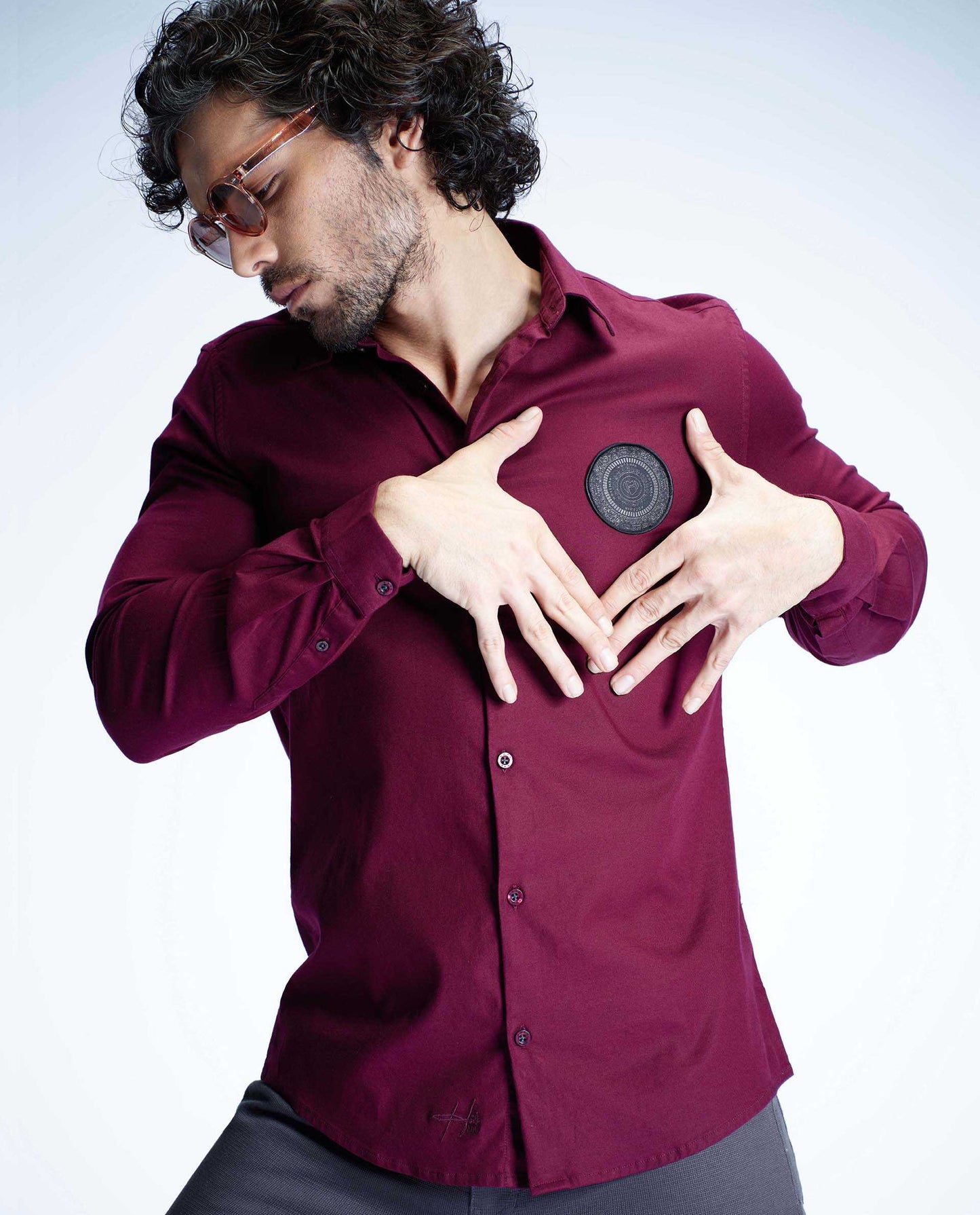 SPECTA - MAROON - LUXURY WOVEN BADGE SHIRT