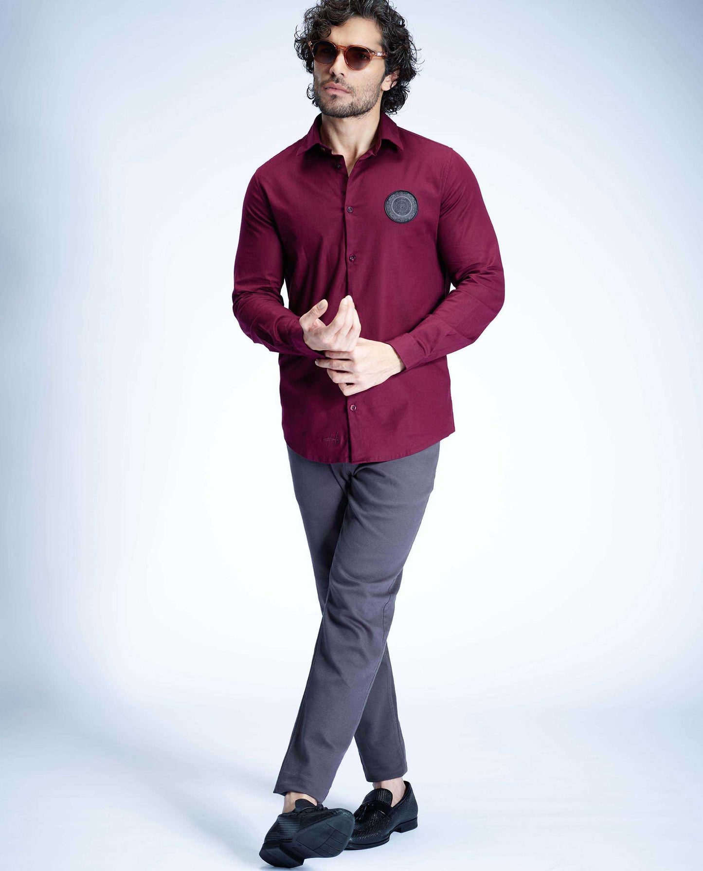 SPECTA - MAROON - LUXURY WOVEN BADGE SHIRT