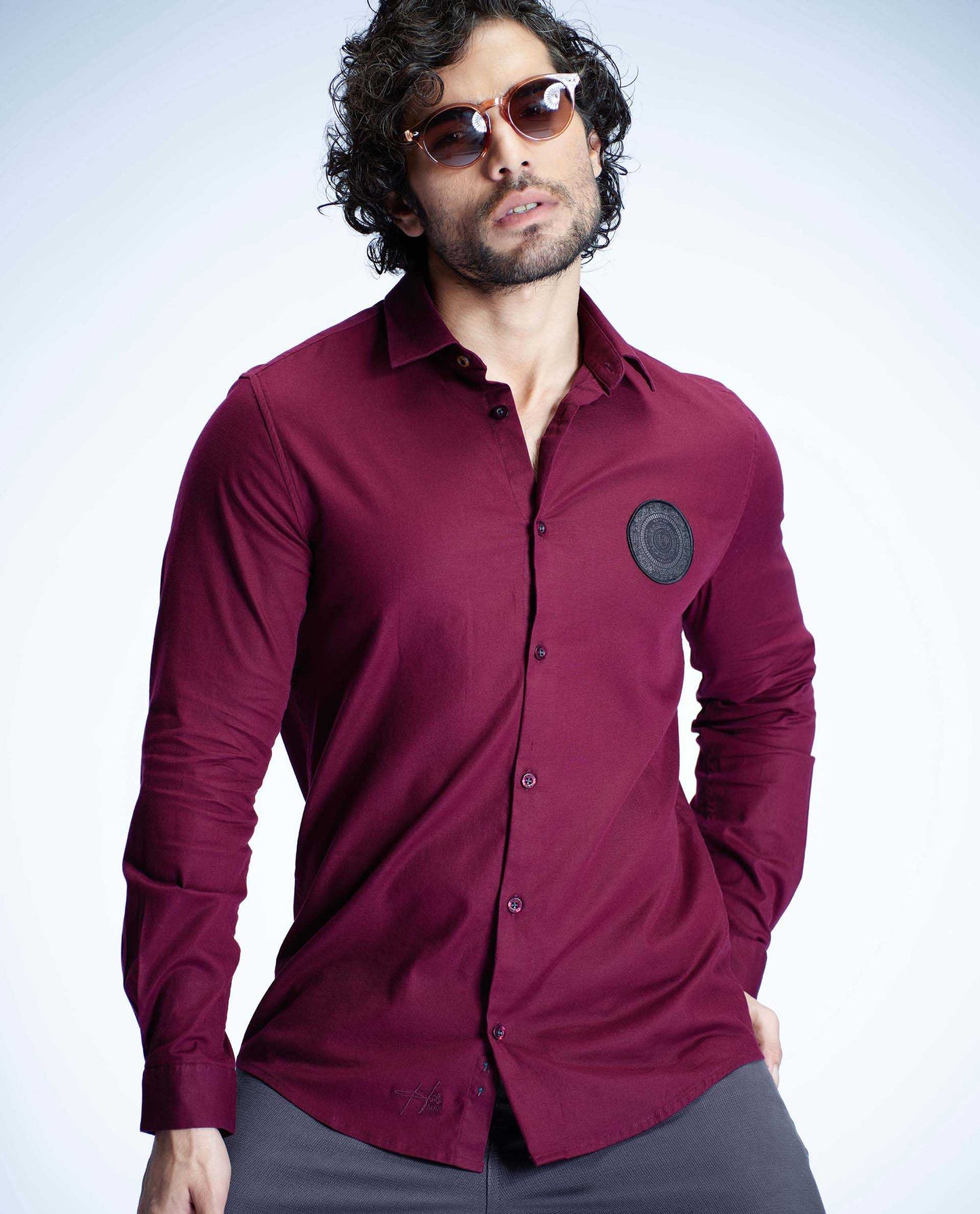 SPECTA - MAROON - LUXURY WOVEN BADGE SHIRT