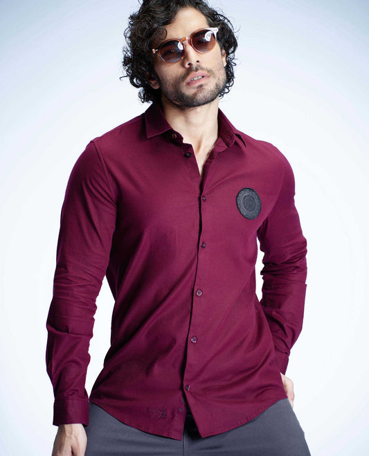 SPECTA - MAROON - LUXURY WOVEN BADGE SHIRT