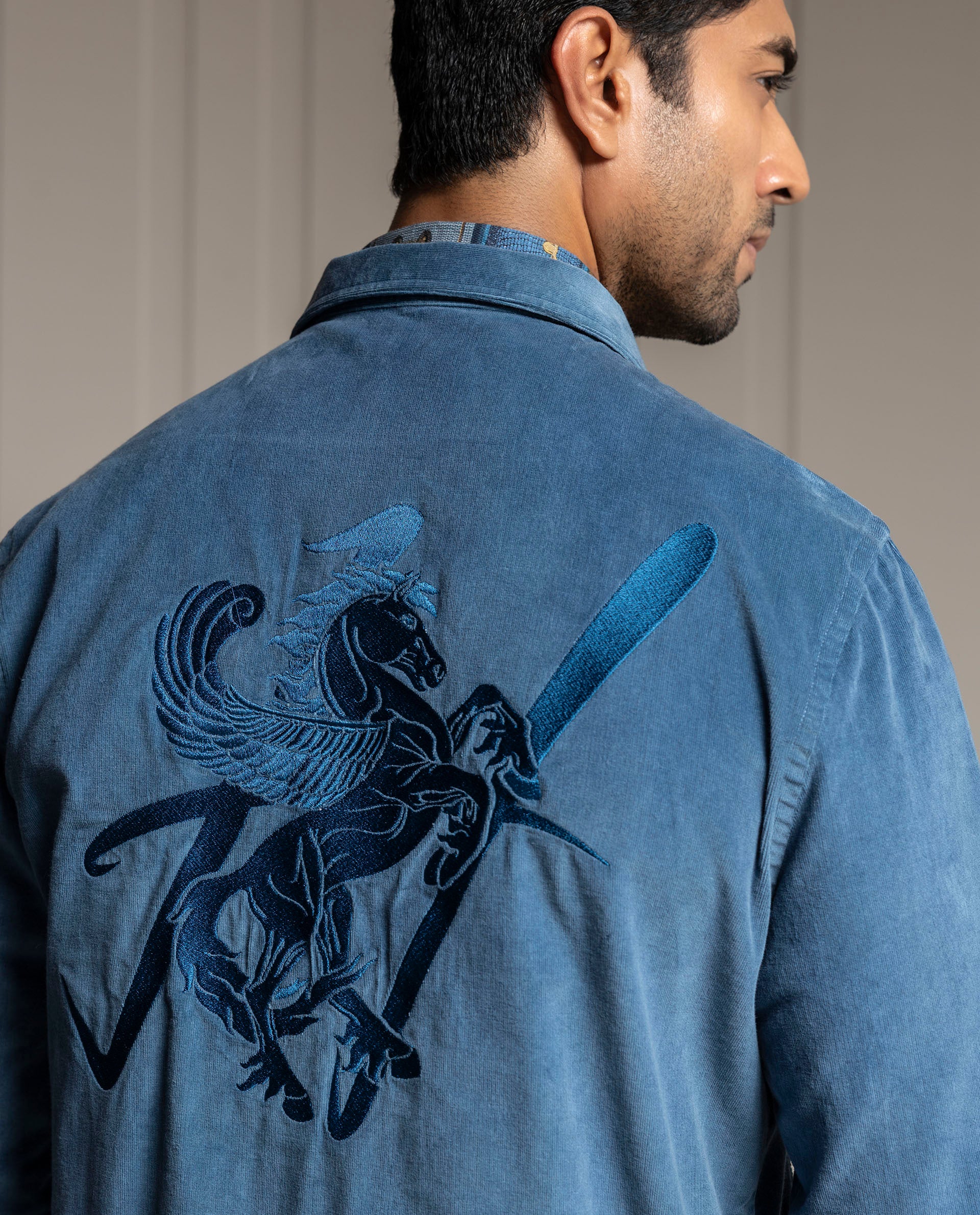 PEGASUS - BLUE - LUXURY EMBROIDERED SHACKET