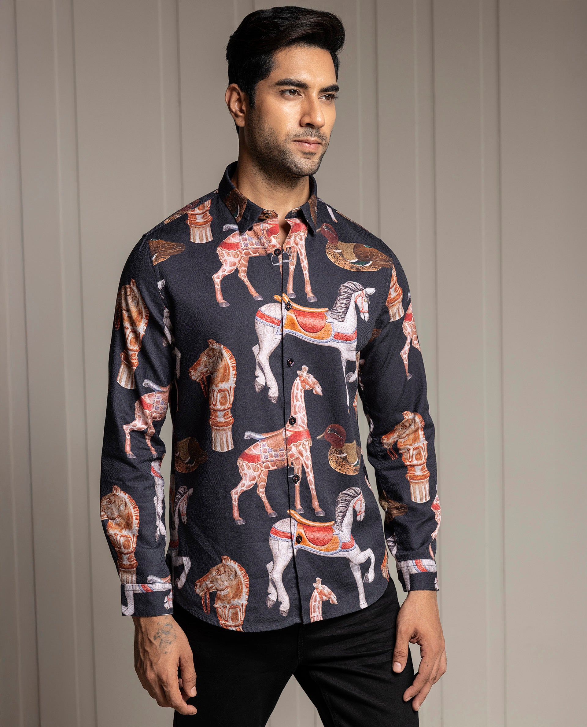 FINESSE - BLACK - DIGITAL PRINT PARTY WEAR SHIRT