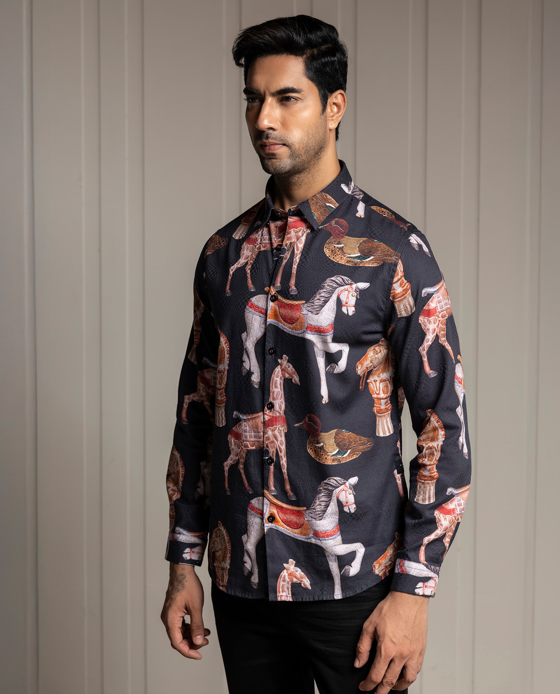 FINESSE - BLACK - DIGITAL PRINT PARTY WEAR SHIRT