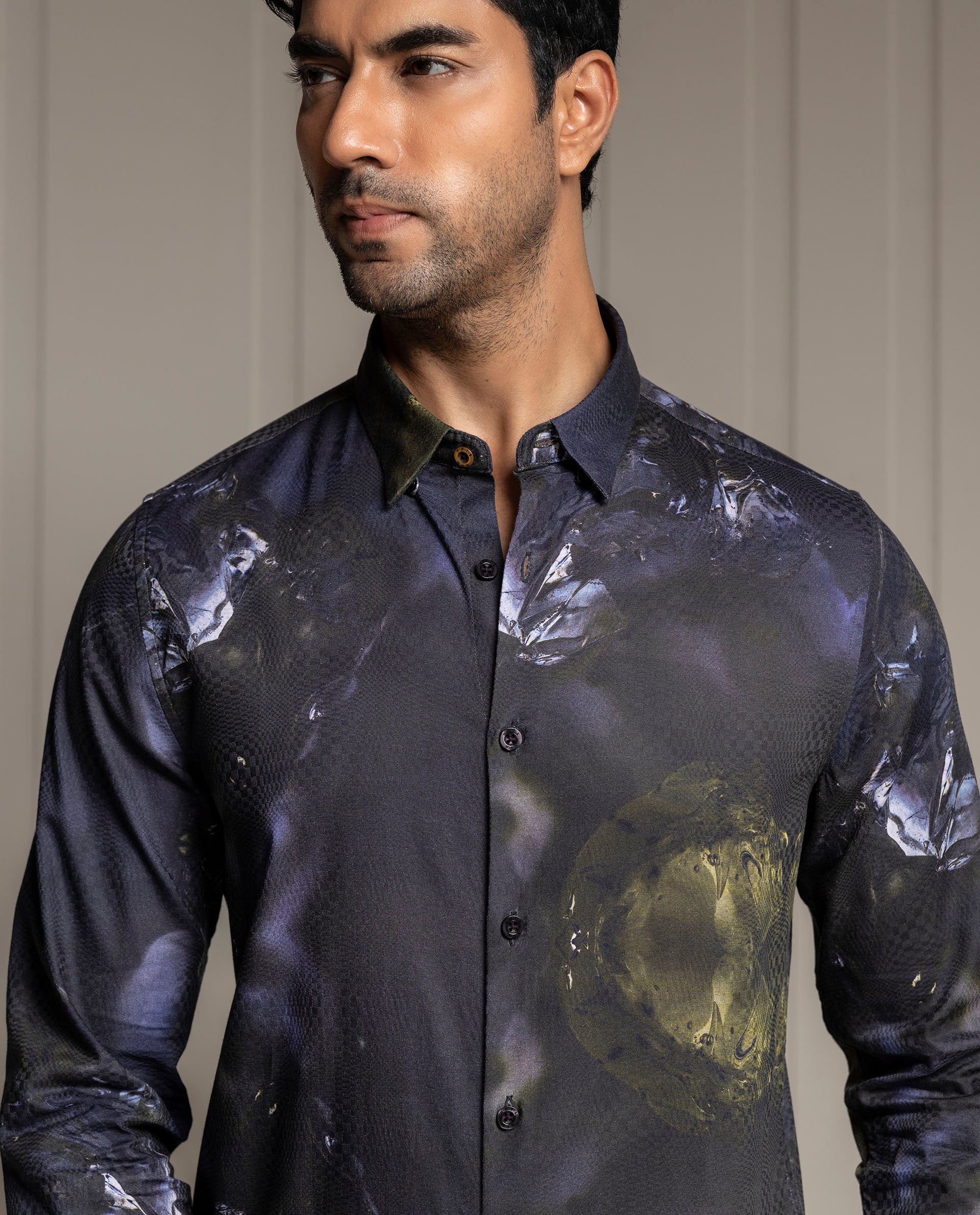 LUXURY - BLACK - DIGITAL PRINT PARTY WEAR SHIRT