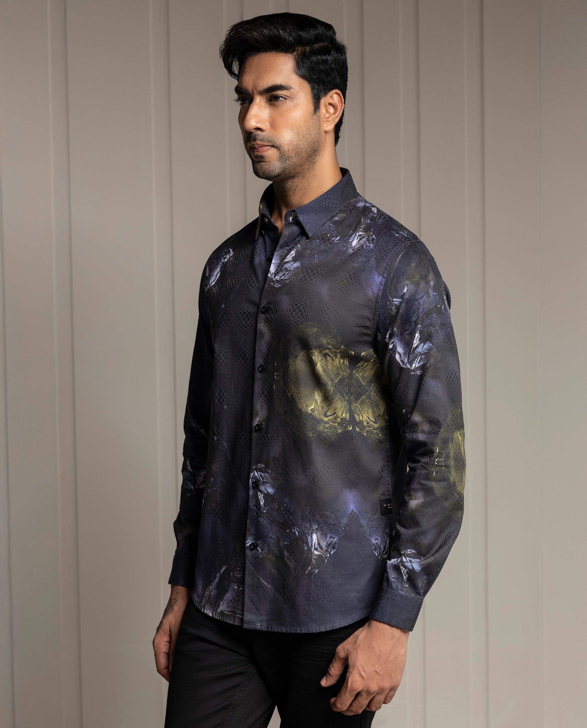 LUXURY - BLACK - DIGITAL PRINT PARTY WEAR SHIRT