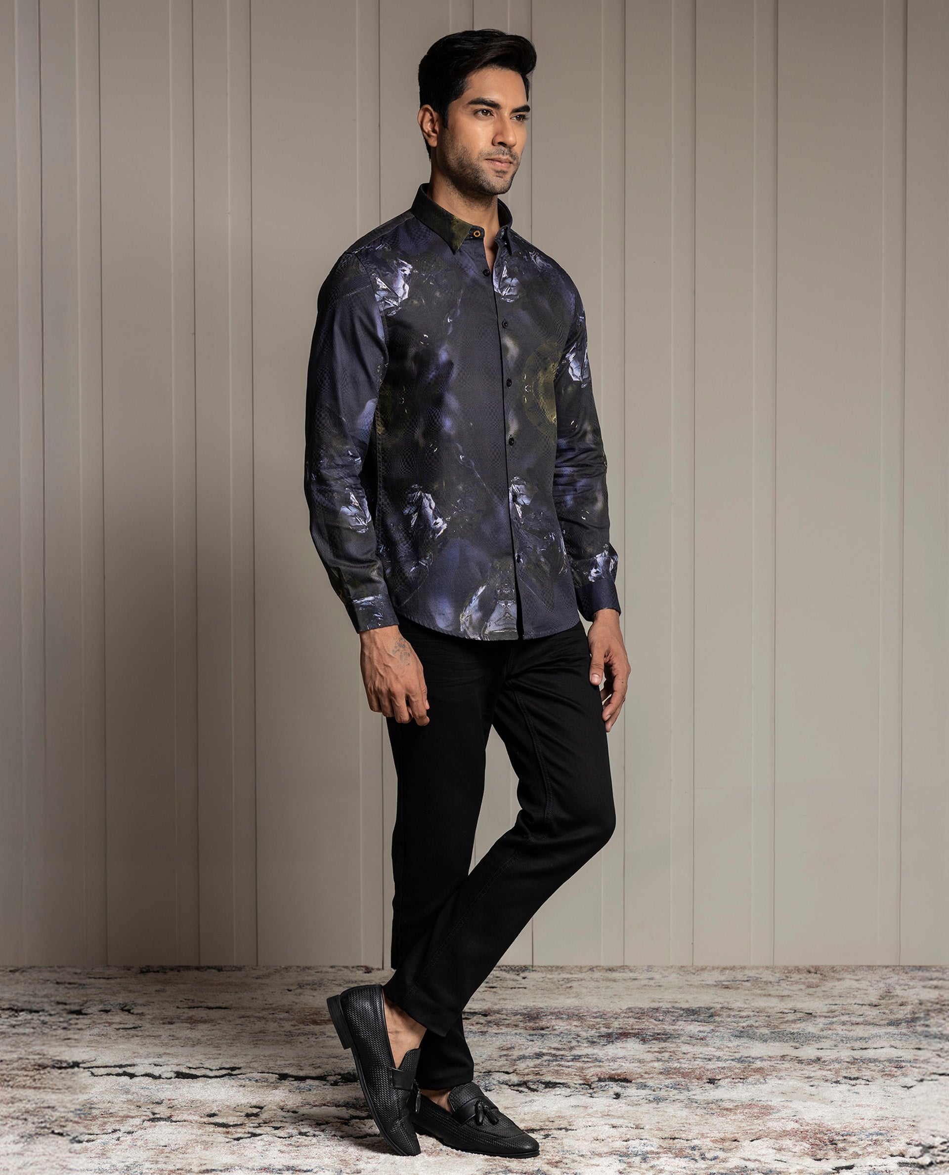 LUXURY - BLACK - DIGITAL PRINT PARTY WEAR SHIRT