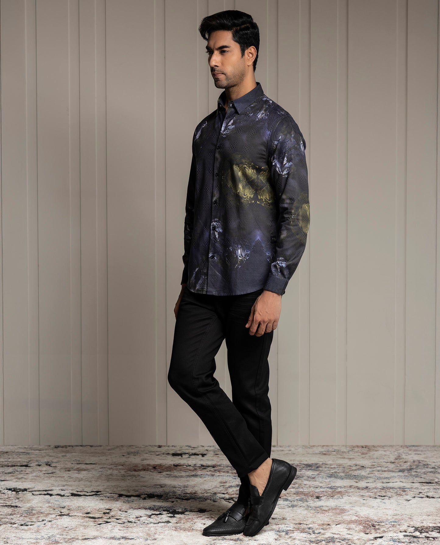 LUXURY - BLACK - DIGITAL PRINT PARTY WEAR SHIRT