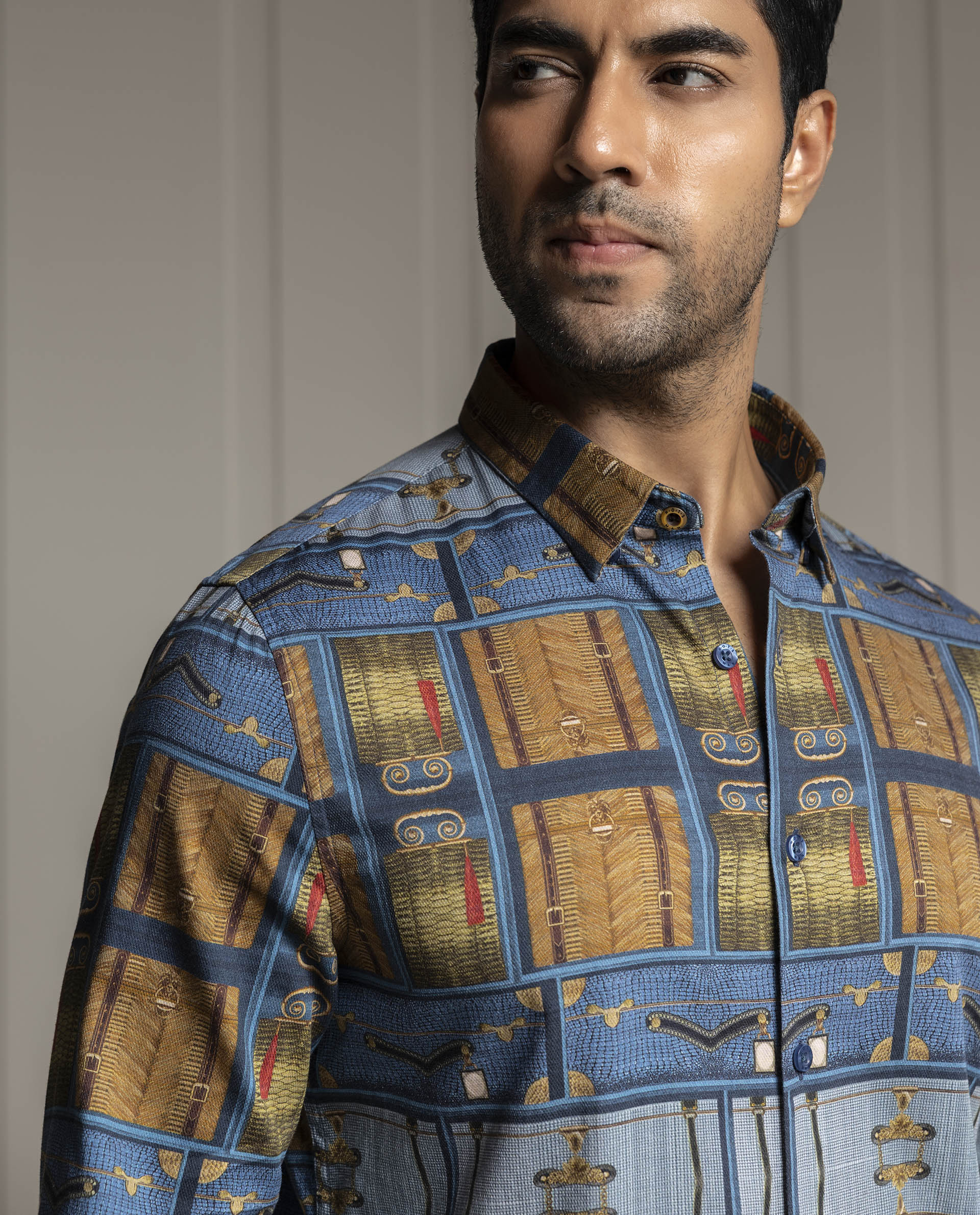 VOYAGE - BLUE - DIGITAL PRINT PARTY WEAR SHIRT