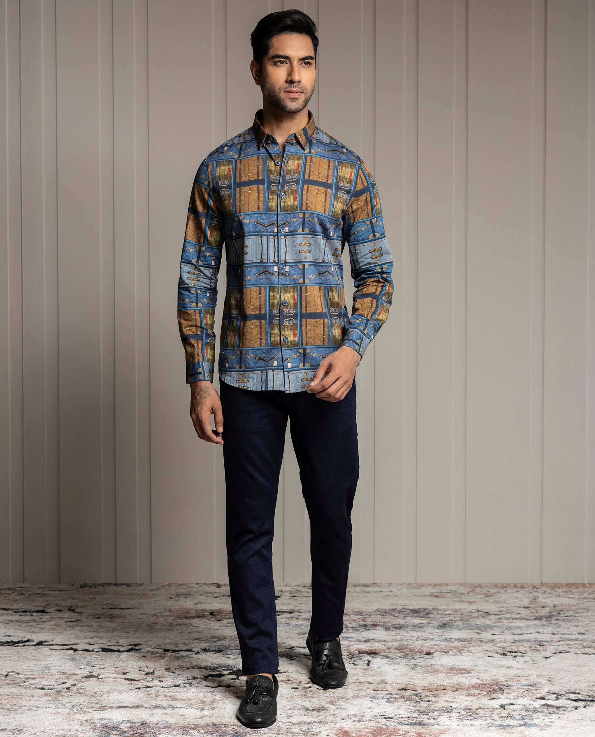 VOYAGE - BLUE - DIGITAL PRINT PARTY WEAR SHIRT