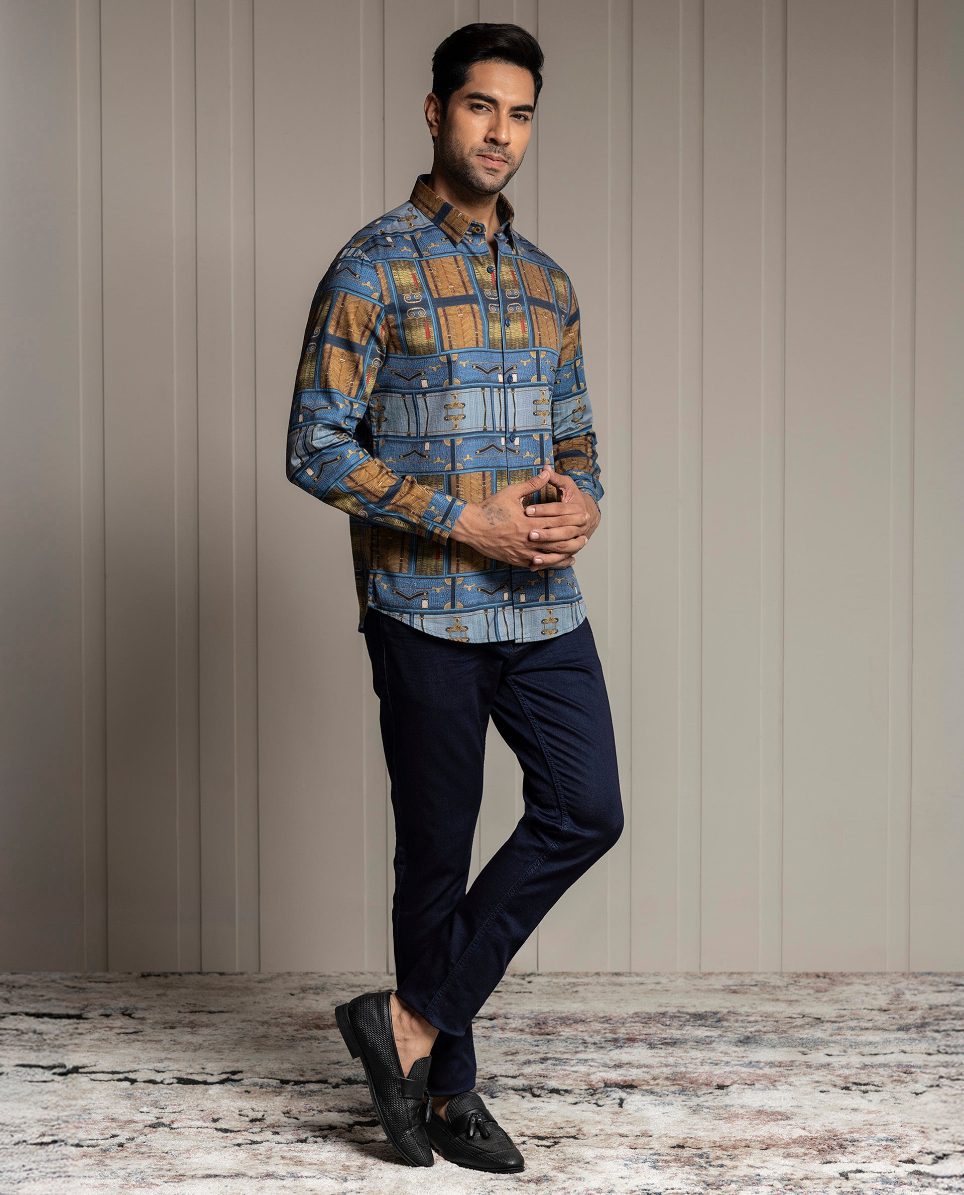 VOYAGE - BLUE - DIGITAL PRINT PARTY WEAR SHIRT