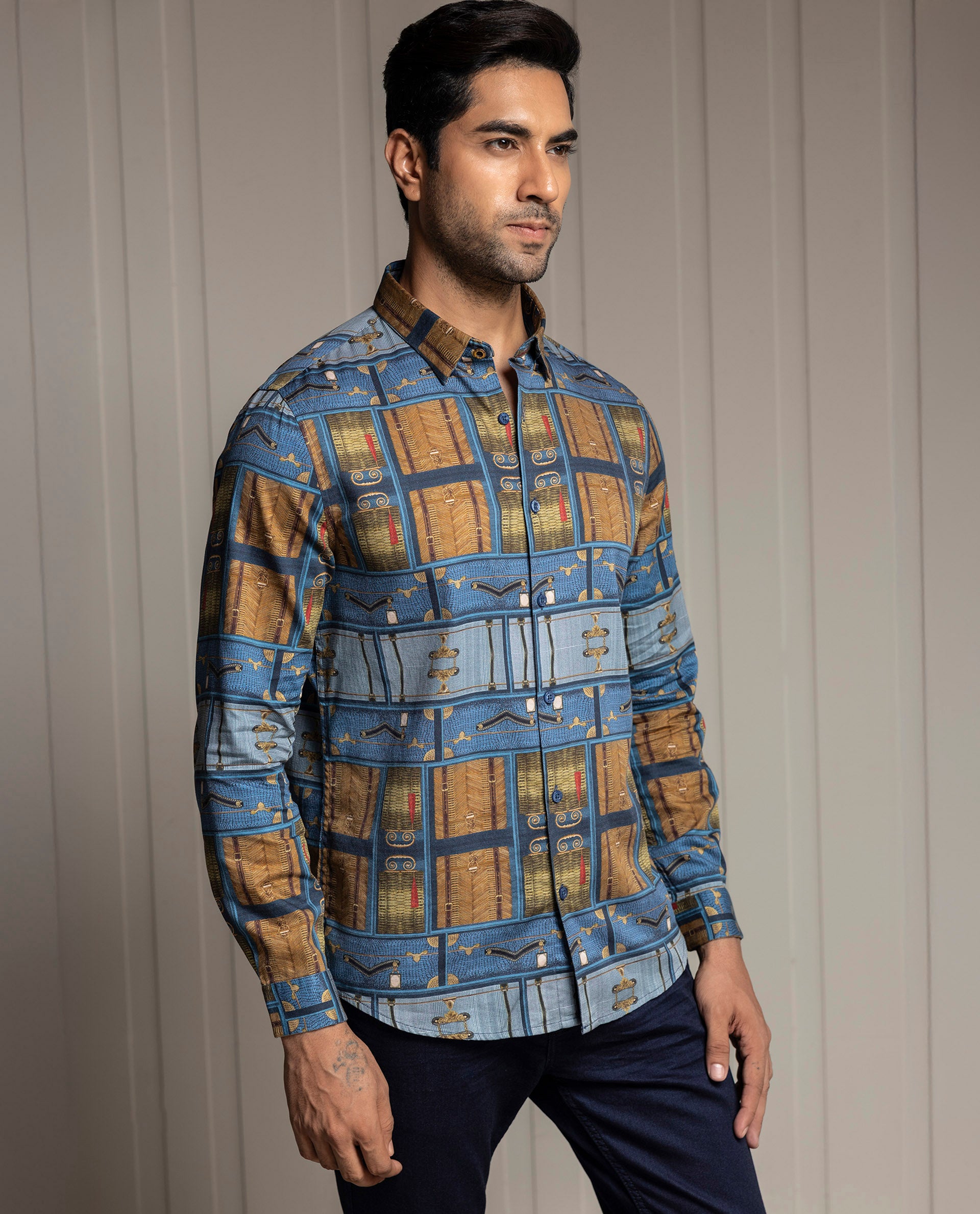 VOYAGE - BLUE - DIGITAL PRINT PARTY WEAR SHIRT