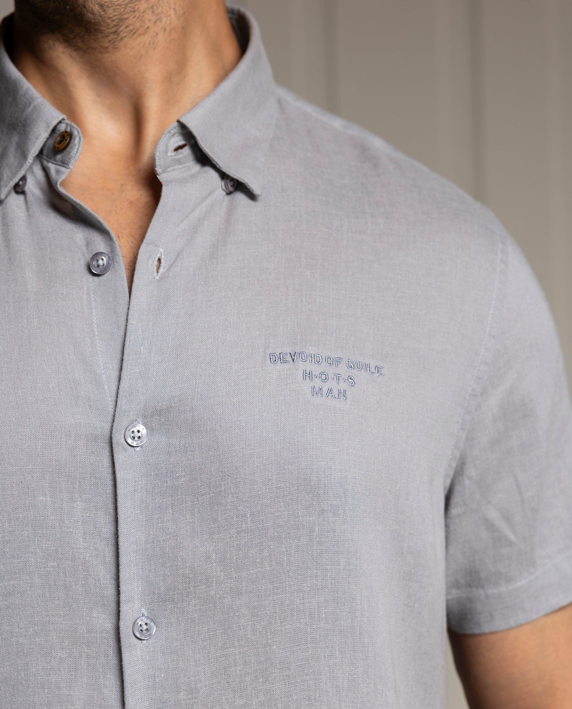 FEEL - GRAY - LUXURY LINEN - EMBROIDERED SHIRT
